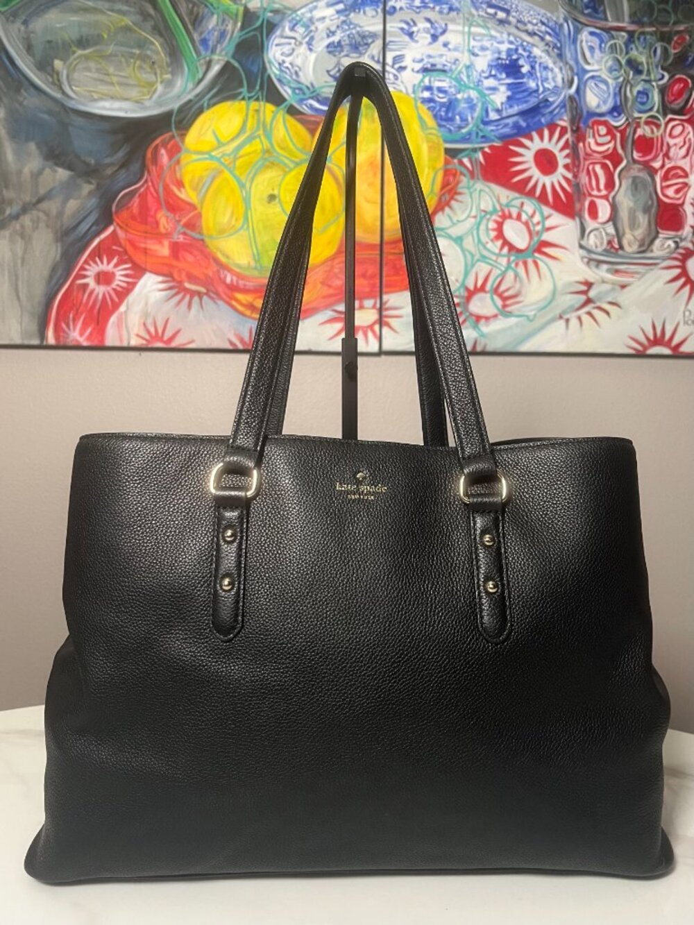Kate Spade New York Larchmont Avenue Large Evangelie Black Leather Tote